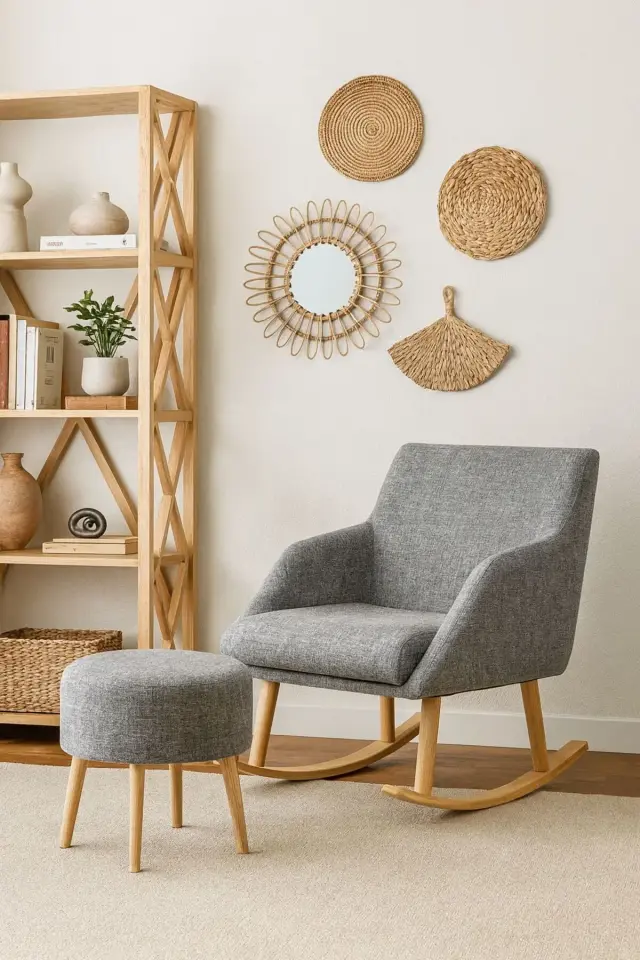 WEBPANYA Sallanan Ahşap Ayaklı GRİ Rengi Berjer Koltuk - Puf Hediyeli