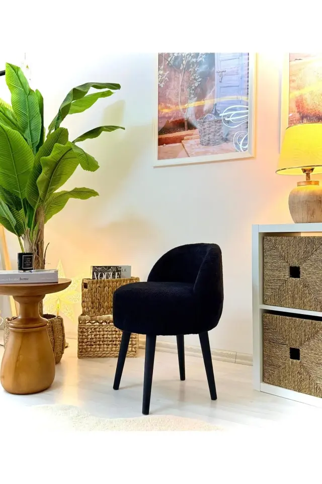 WEBPANYA X Large SİYAH Tedy Kumaş  Dekoratif  Berjer Puf Makyaj Masası Pufu