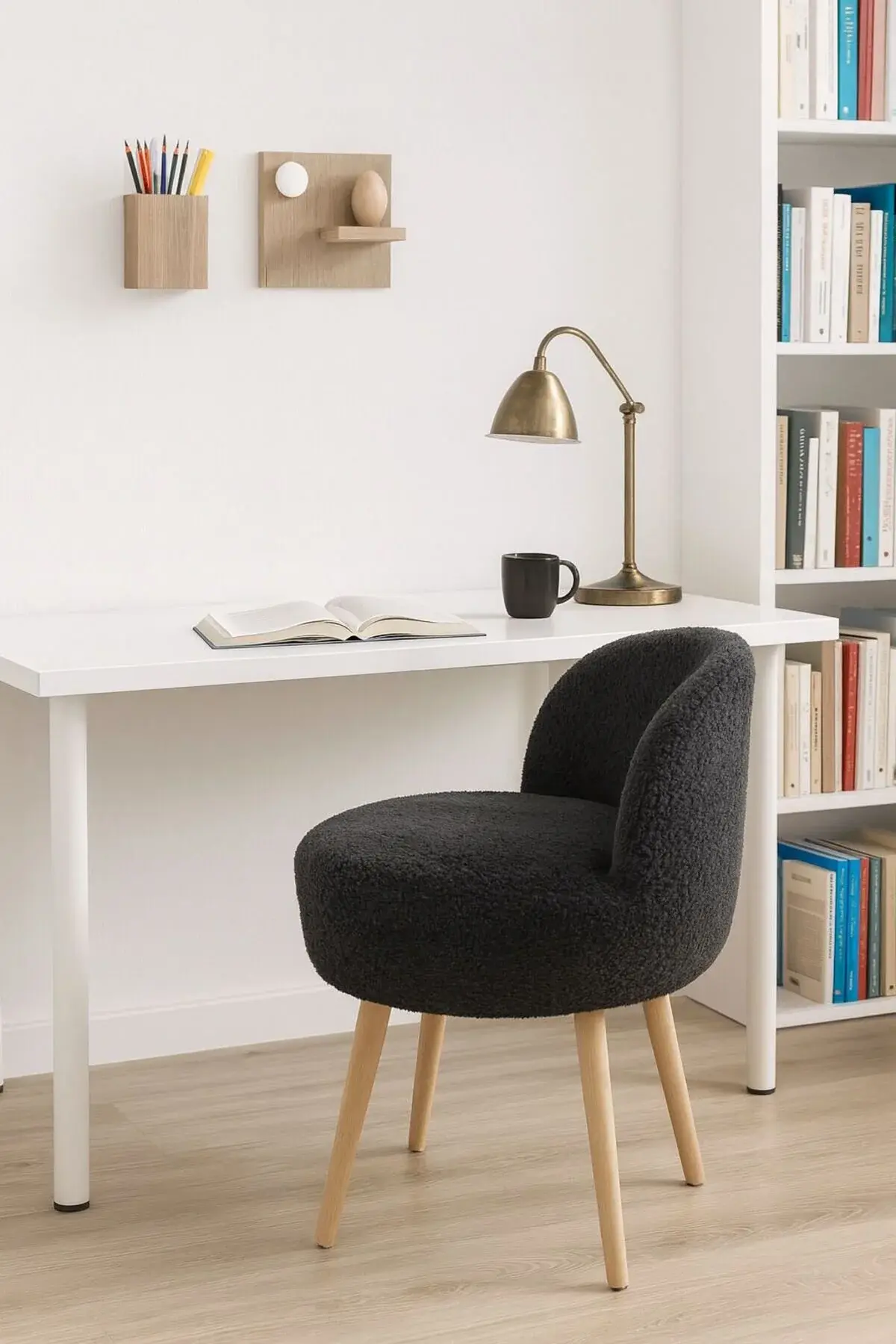 WEBPANYA X Large Antrasit Teddy Kumaş Dekoratif Berjer Puf Makyaj Masası Pufu