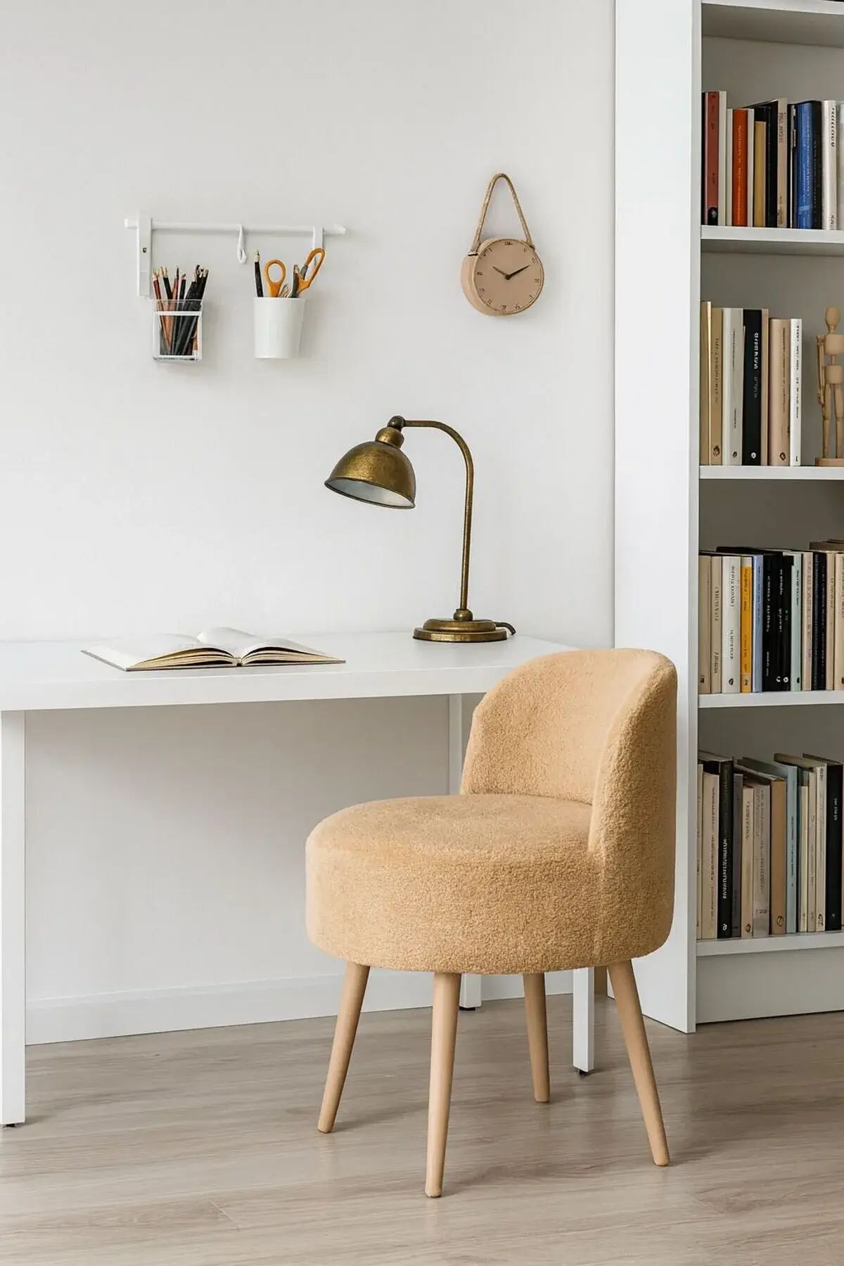 WEBPANYA X Large Kahverengi Teddy Kumaş Dekoratif Berjer Puf Makyaj Masası Pufu