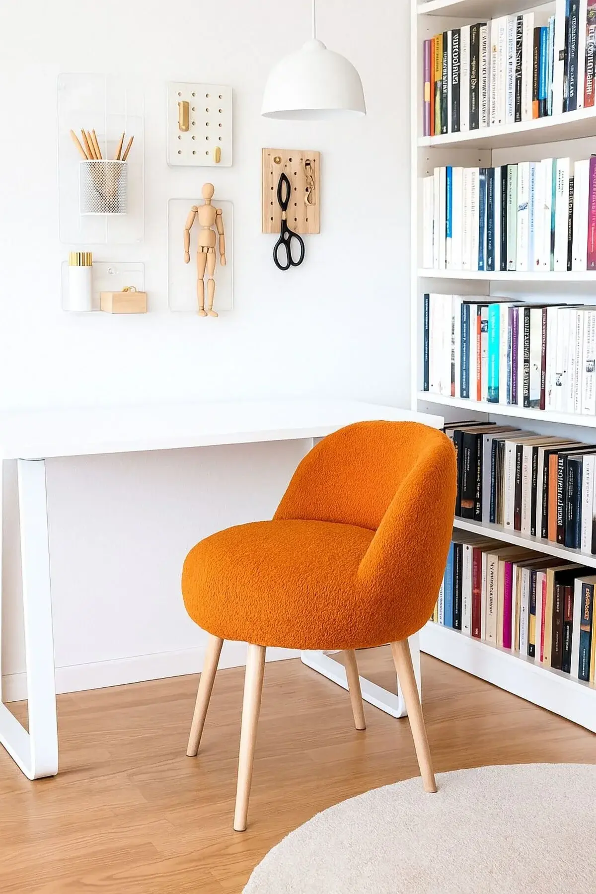 WEBPANYA X Large Turuncu Teddy Kumaş Dekoratif Berjer Puf Makyaj Masası Pufu