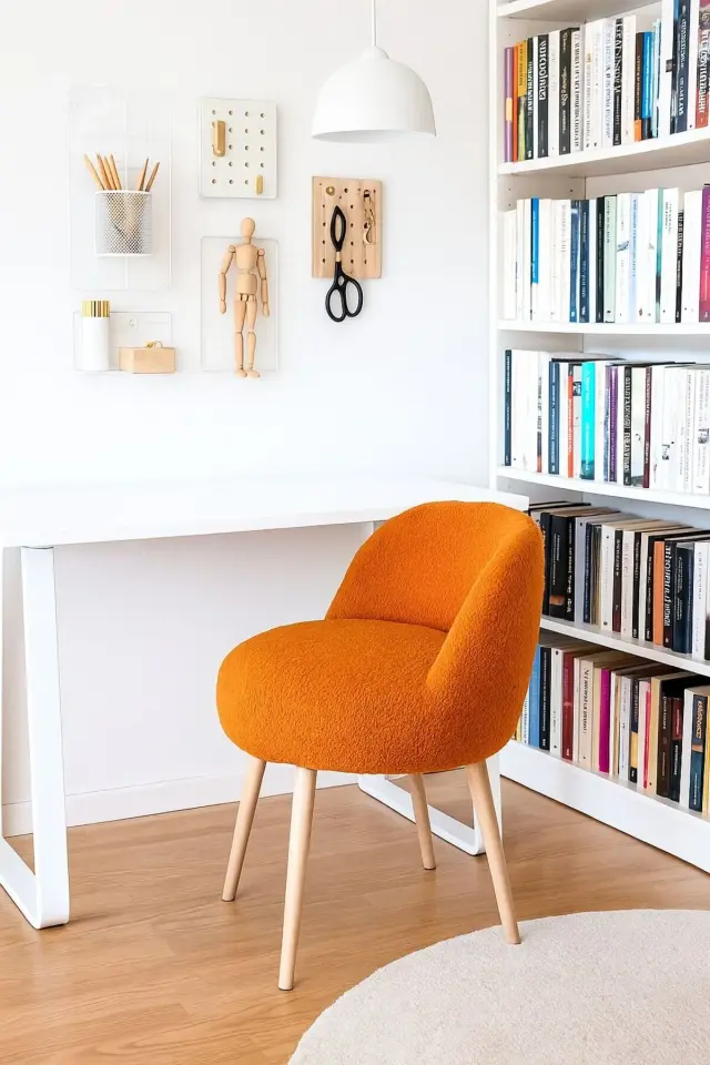 WEBPANYA X Large Turuncu Teddy Kumaş Dekoratif Berjer Puf Makyaj Masası Pufu