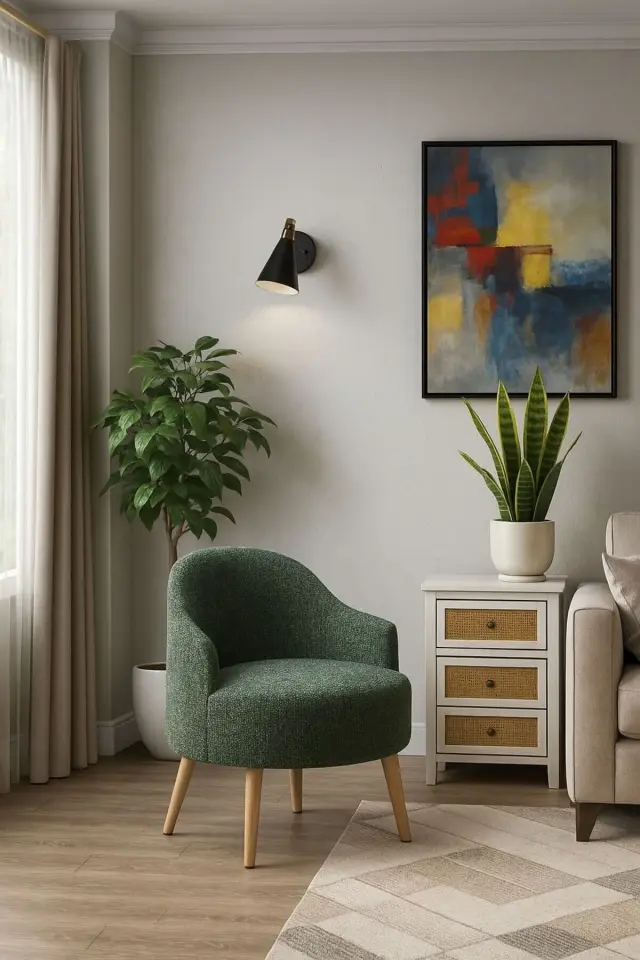 WEBPANYA Gürgen Ahşap Ayak Yeşil Renk Dokuma Kumaş Dekoratif Berjer Puf Makyaj Masası Pufu