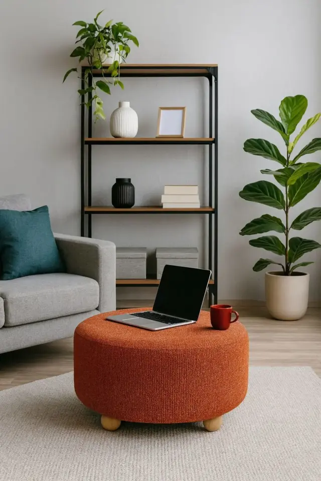 WEBPANYA Gürgen Ahşap Ayak Xlarge Geniş Oturma Alanı Kiremit Renk Kumaş Puf Bench Orta Sehpa