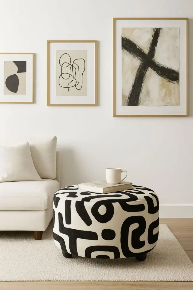 WEBPANYA Ahşap Ayak Geniş Oturma Alanı Bohem Özel Tasarım Kumaş Puf Orta Sehpa Salon Oturma Odası